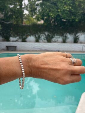 Vintage Sterling Silver Beaded Bracelet 8.5” oxidized ball chain Navajo style